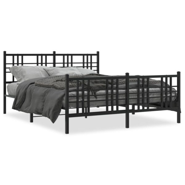 vidaXL Metal Bed Frame with Headboard and Footboard Black 59.1"x78.7"