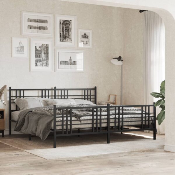 vidaXL Metal Bed Frame with Headboard and Footboard Black 76"x79.9" King - Image 3