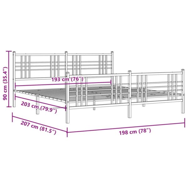 vidaXL Metal Bed Frame with Headboard and Footboard Black 76"x79.9" King - Image 8