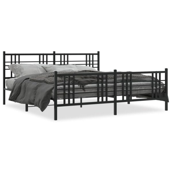 vidaXL Metal Bed Frame with Headboard and Footboard Black 76"x79.9" King