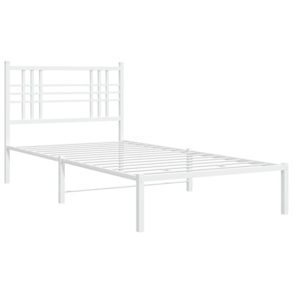 vidaXL Metal Bed Frame with Headboard White 39.4"x78.7" - Image 2