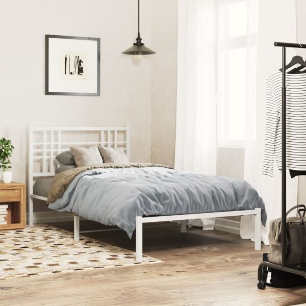 vidaXL Metal Bed Frame with Headboard White 39.4"x78.7" - Image 3