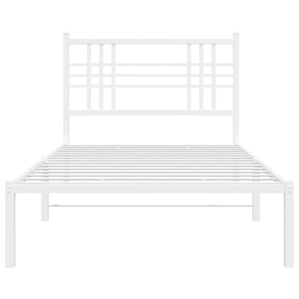 vidaXL Metal Bed Frame with Headboard White 39.4"x78.7" - Image 4