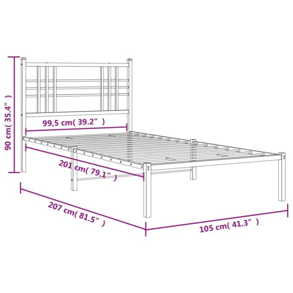 vidaXL Metal Bed Frame with Headboard White 39.4"x78.7" - Image 8