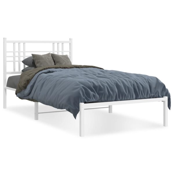 vidaXL Metal Bed Frame with Headboard White 39.4"x78.7"