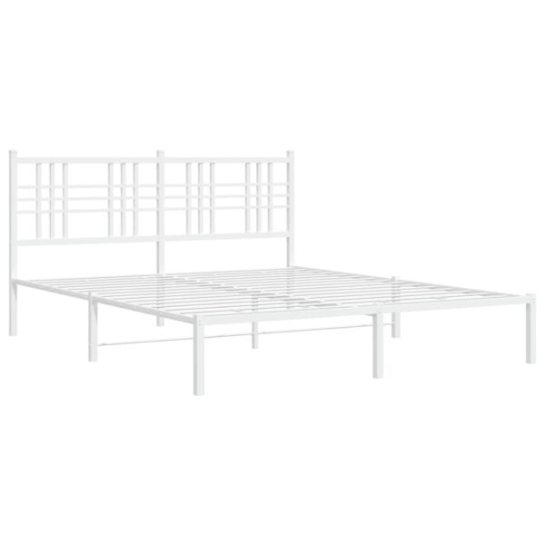 vidaXL Metal Bed Frame with Headboard White 59.1"x78.7" - Image 2