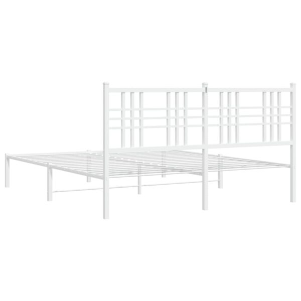 vidaXL Metal Bed Frame with Headboard White 59.1"x78.7" - Image 6