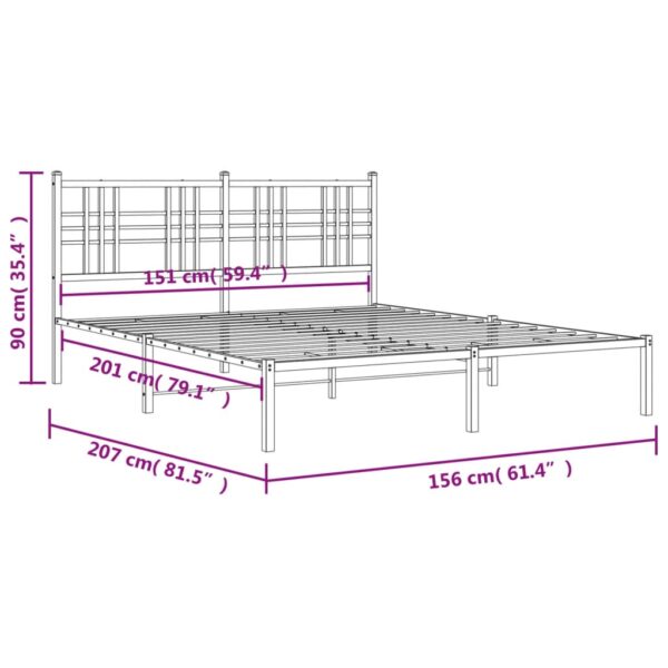 vidaXL Metal Bed Frame with Headboard White 59.1"x78.7" - Image 8