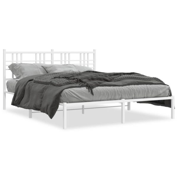 vidaXL Metal Bed Frame with Headboard White 59.1"x78.7"