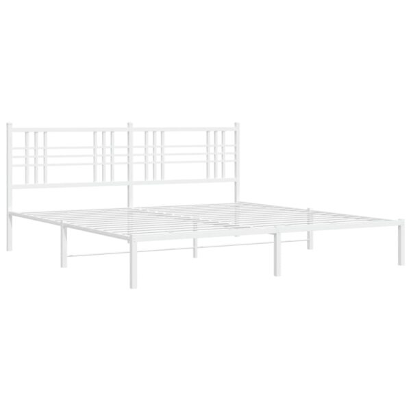 vidaXL Metal Bed Frame with Headboard White 76"x79.9" King - Image 2