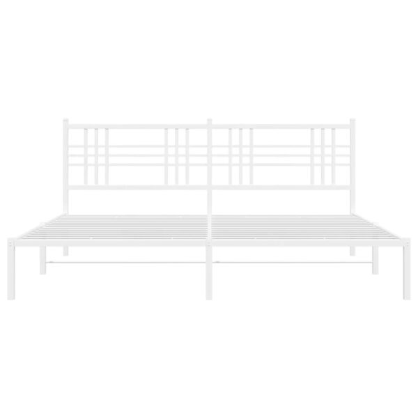 vidaXL Metal Bed Frame with Headboard White 76"x79.9" King - Image 4