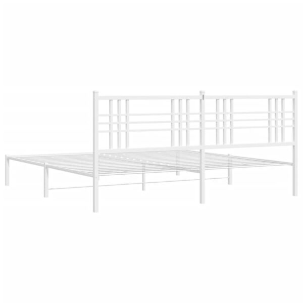 vidaXL Metal Bed Frame with Headboard White 76"x79.9" King - Image 6