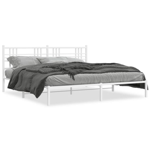 vidaXL Metal Bed Frame with Headboard White 76"x79.9" King