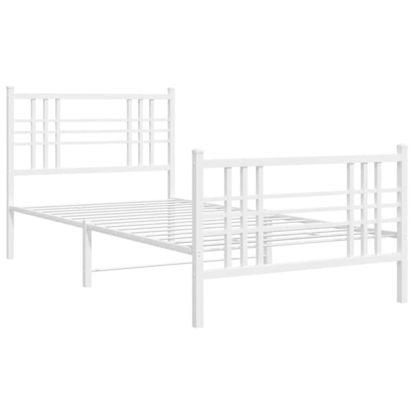 vidaXL Metal Bed Frame with Headboard and Footboard White 39.4"x78.7" - Image 2