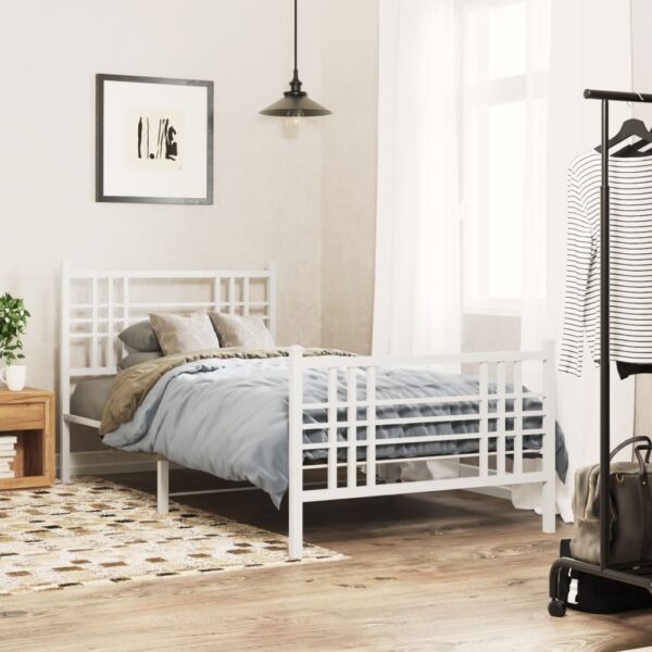 vidaXL Metal Bed Frame with Headboard and Footboard White 39.4"x78.7" - Image 3