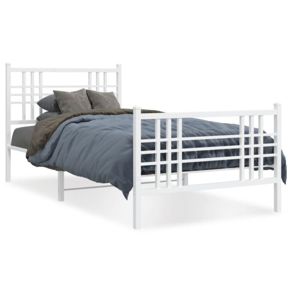 vidaXL Metal Bed Frame with Headboard and Footboard White 39.4"x78.7"