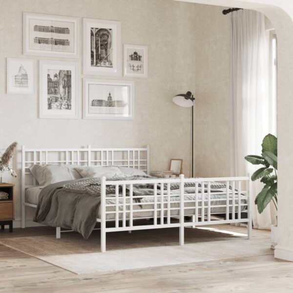 vidaXL Metal Bed Frame with Headboard and Footboard White 59.1"x78.7" - Image 3