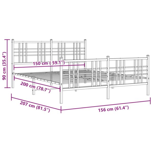 vidaXL Metal Bed Frame with Headboard and Footboard White 59.1"x78.7" - Image 8