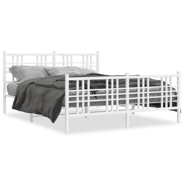 vidaXL Metal Bed Frame with Headboard and Footboard White 59.1"x78.7"