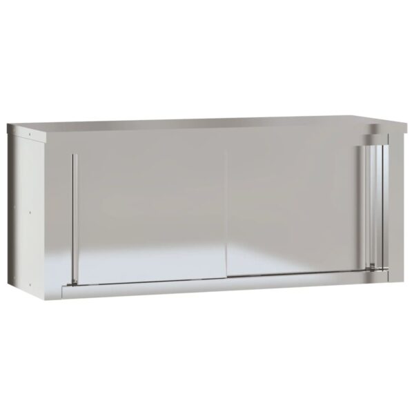 vidaXL Kitchen Wall Cabinet with Sliding Doors Stainless Steel - Image 2