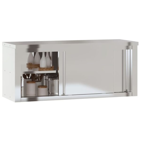 vidaXL Kitchen Wall Cabinet with Sliding Doors Stainless Steel - Image 4