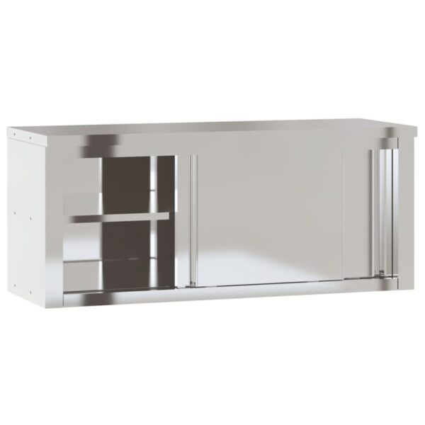 vidaXL Kitchen Wall Cabinet with Sliding Doors Stainless Steel - Image 5