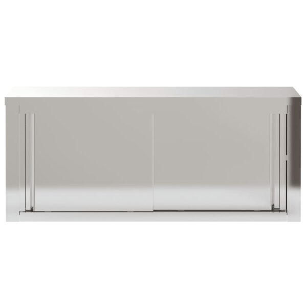 vidaXL Kitchen Wall Cabinet with Sliding Doors Stainless Steel - Image 6