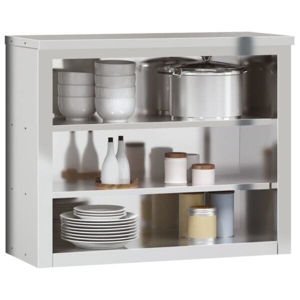 vidaXL Kitchen Wall Cabinet with Shelves Stainless Steel - Image 4