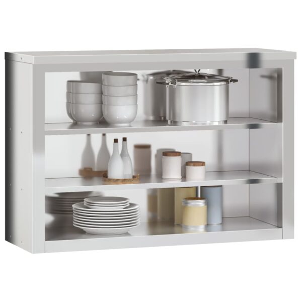 vidaXL Kitchen Wall Cabinet with Shelves Stainless Steel - Image 4