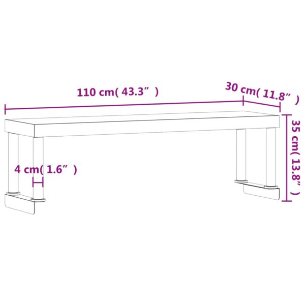 vidaXL Work Table Overshelf 43.3"x11.8"x13.8" Stainless Steel - Image 8