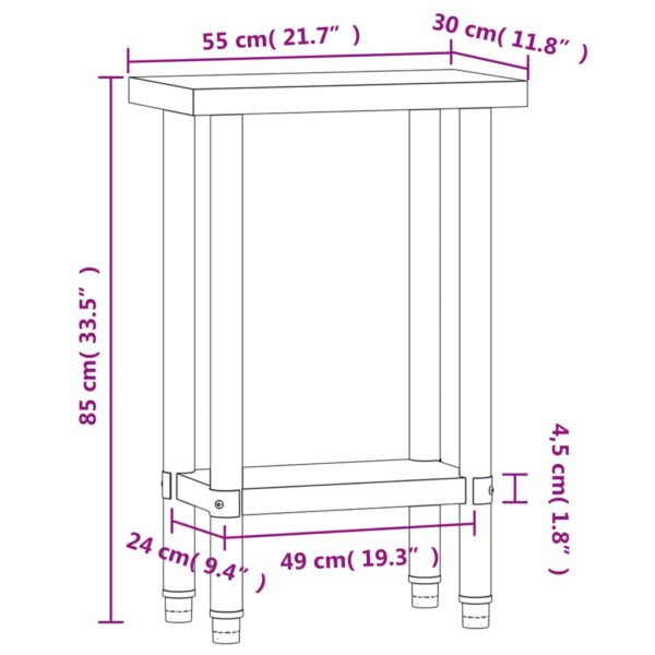 vidaXL Kitchen Work Table 21.7"x11.8"x33.5" Stainless Steel - Image 9