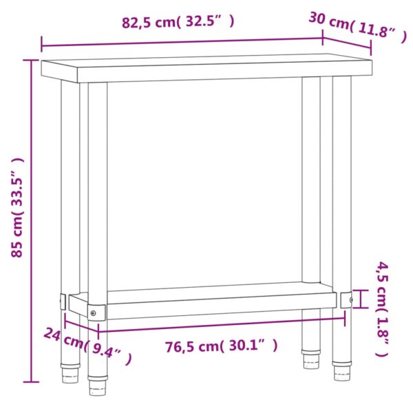 vidaXL Kitchen Work Table 32.5"x11.8"x33.5" Stainless Steel - Image 9