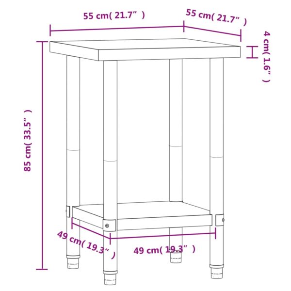 vidaXL Kitchen Work Table 21.7"x21.7"x33.5" Stainless Steel - Image 9