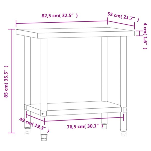 vidaXL Kitchen Work Table 32.5"x21.7"x33.5" Stainless Steel - Image 9