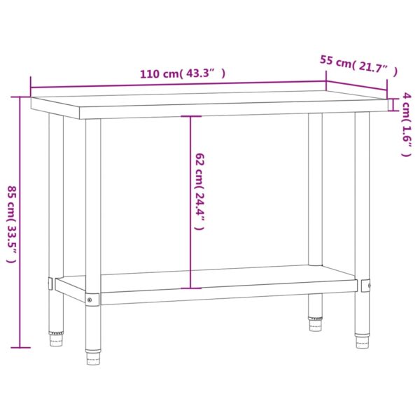 vidaXL Kitchen Work Table 43.3"x21.7"x33.5" Stainless Steel - Image 9