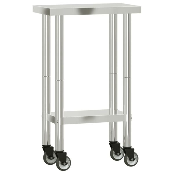 vidaXL Kitchen Work Table with Wheels 21.7"x11.8"x33.5" Stainless Steel - Image 2