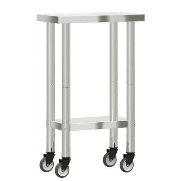 vidaXL Kitchen Work Table with Wheels 21.7"x11.8"x33.5" Stainless Steel - Image 7