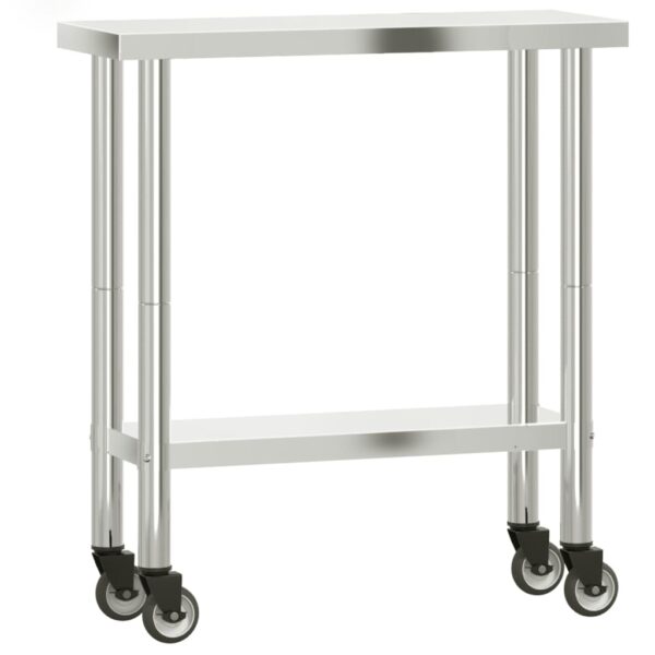 vidaXL Kitchen Work Table with Wheels 32.5"x11.8"x33.5" Stainless Steel - Image 2