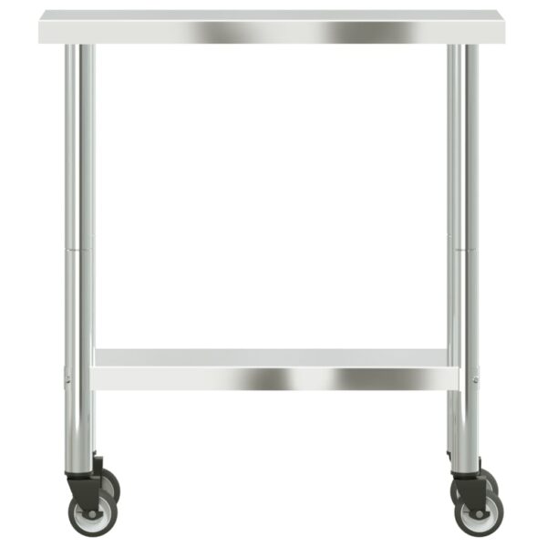 vidaXL Kitchen Work Table with Wheels 32.5"x11.8"x33.5" Stainless Steel - Image 5