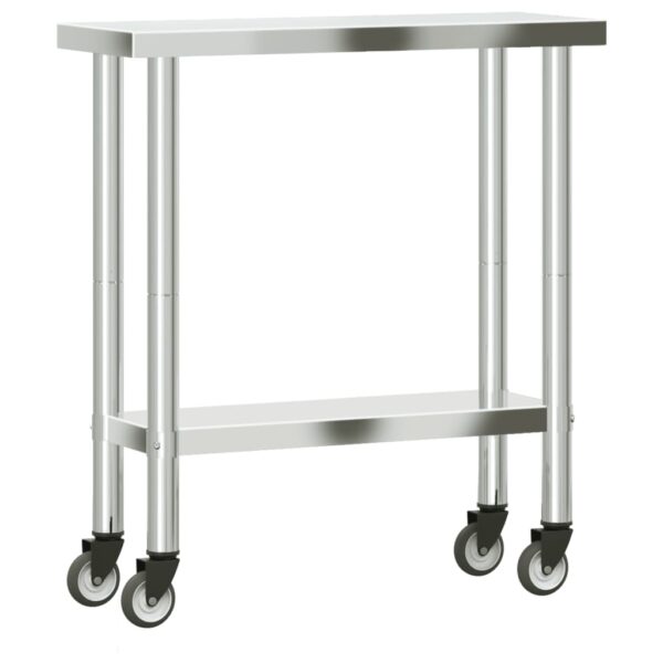 vidaXL Kitchen Work Table with Wheels 32.5"x11.8"x33.5" Stainless Steel - Image 7