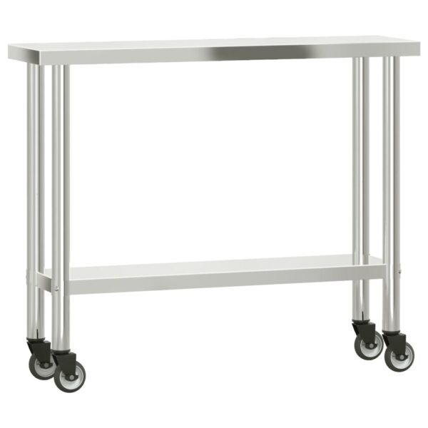 vidaXL Kitchen Work Table with Wheels 43.3"x11.8"x33.5" Stainless Steel - Image 2