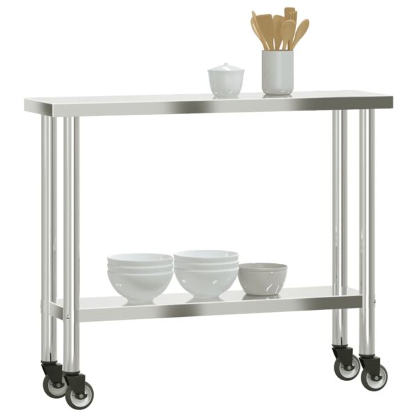 vidaXL Kitchen Work Table with Wheels 43.3"x11.8"x33.5" Stainless Steel - Image 4