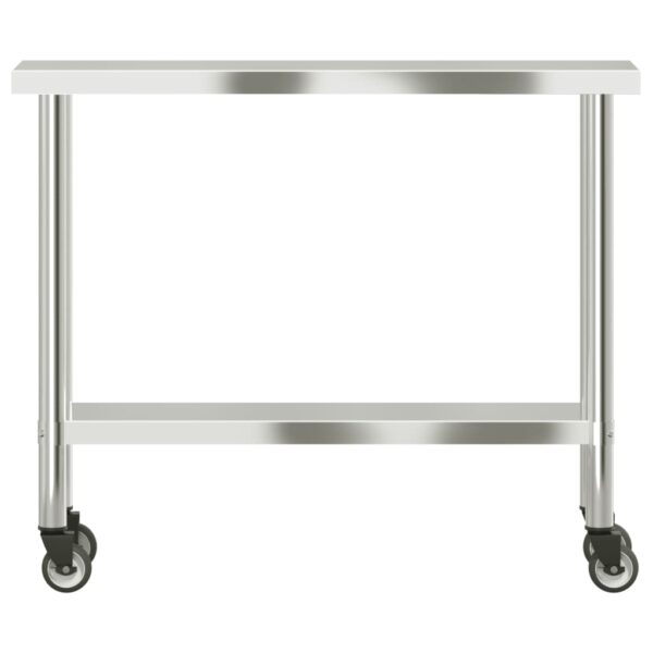 vidaXL Kitchen Work Table with Wheels 43.3"x11.8"x33.5" Stainless Steel - Image 5