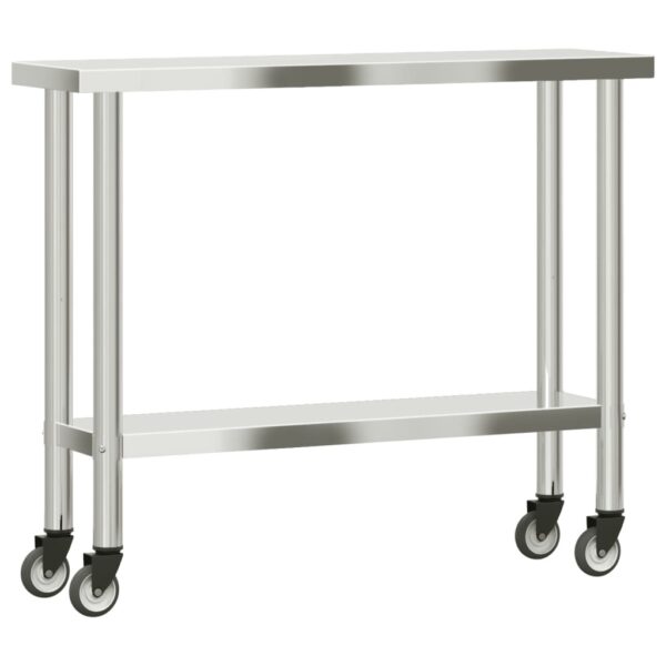 vidaXL Kitchen Work Table with Wheels 43.3"x11.8"x33.5" Stainless Steel - Image 7