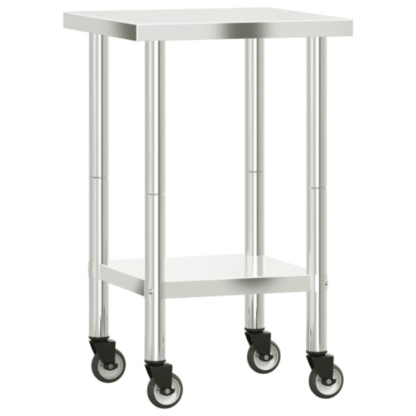 vidaXL Kitchen Work Table with Wheels 21.7"x21.7"x33.5" Stainless Steel - Image 2