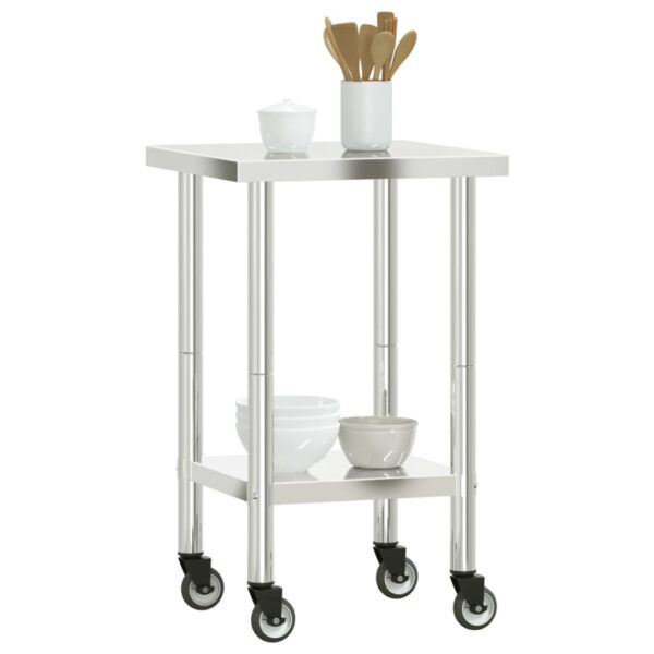 vidaXL Kitchen Work Table with Wheels 21.7"x21.7"x33.5" Stainless Steel - Image 4