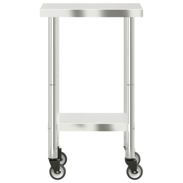 vidaXL Kitchen Work Table with Wheels 21.7"x21.7"x33.5" Stainless Steel - Image 5