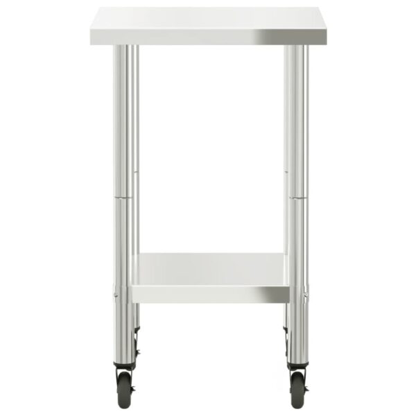 vidaXL Kitchen Work Table with Wheels 21.7"x21.7"x33.5" Stainless Steel - Image 6