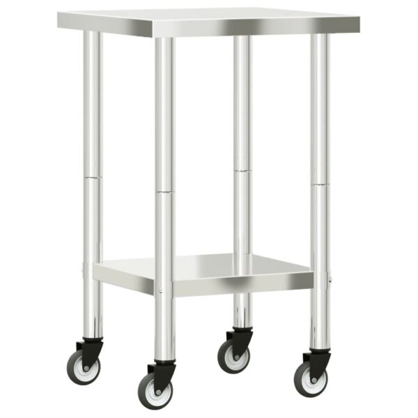 vidaXL Kitchen Work Table with Wheels 21.7"x21.7"x33.5" Stainless Steel - Image 7