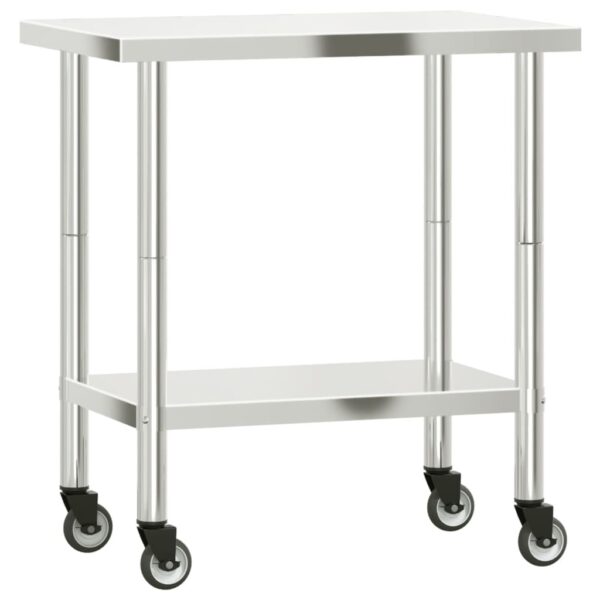 vidaXL Kitchen Work Table with Wheels 32.5"x21.7"x33.5" Stainless Steel - Image 2